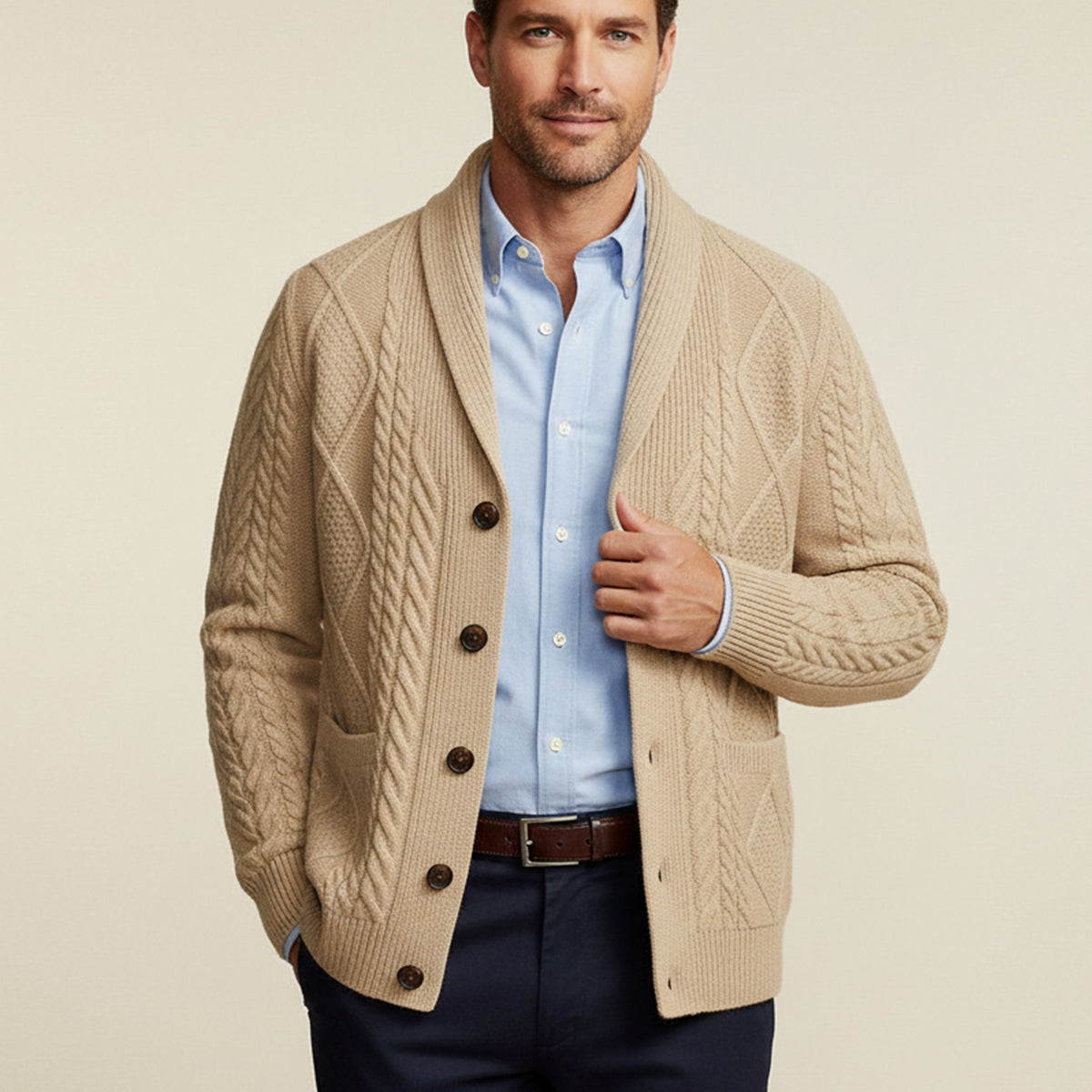 Men’s Shawl Collar Cable Knit Cardigan 1