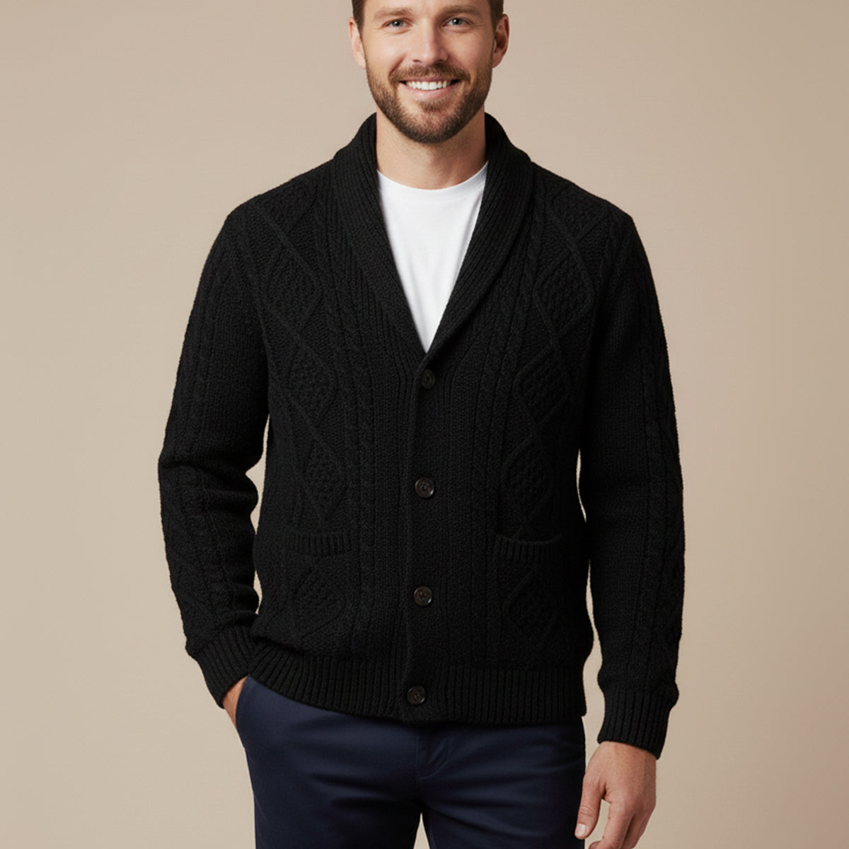 Men’s Shawl Collar Cable Knit Cardigan 6