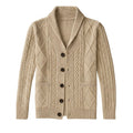 Men’s Shawl Collar Cable Knit Cardigan Beige