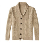 Men’s Shawl Collar Cable Knit Cardigan Beige