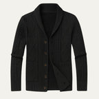 Men’s Shawl Collar Cable Knit Cardigan Black