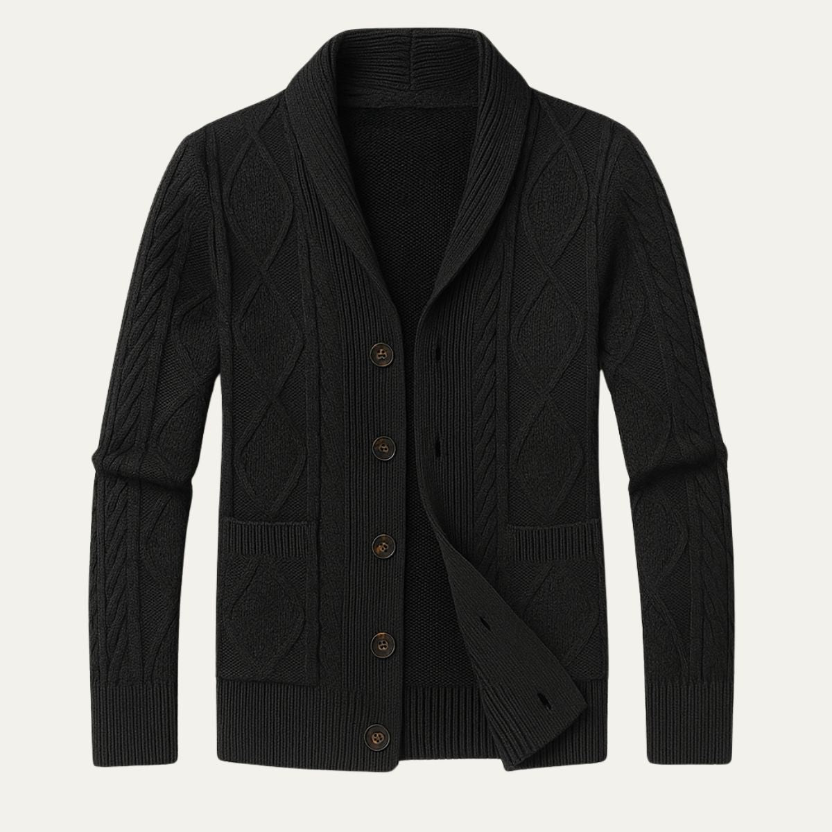 Men’s Shawl Collar Cable Knit Cardigan Black