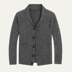 Men’s Shawl Collar Cable Knit Cardigan Dark Gray