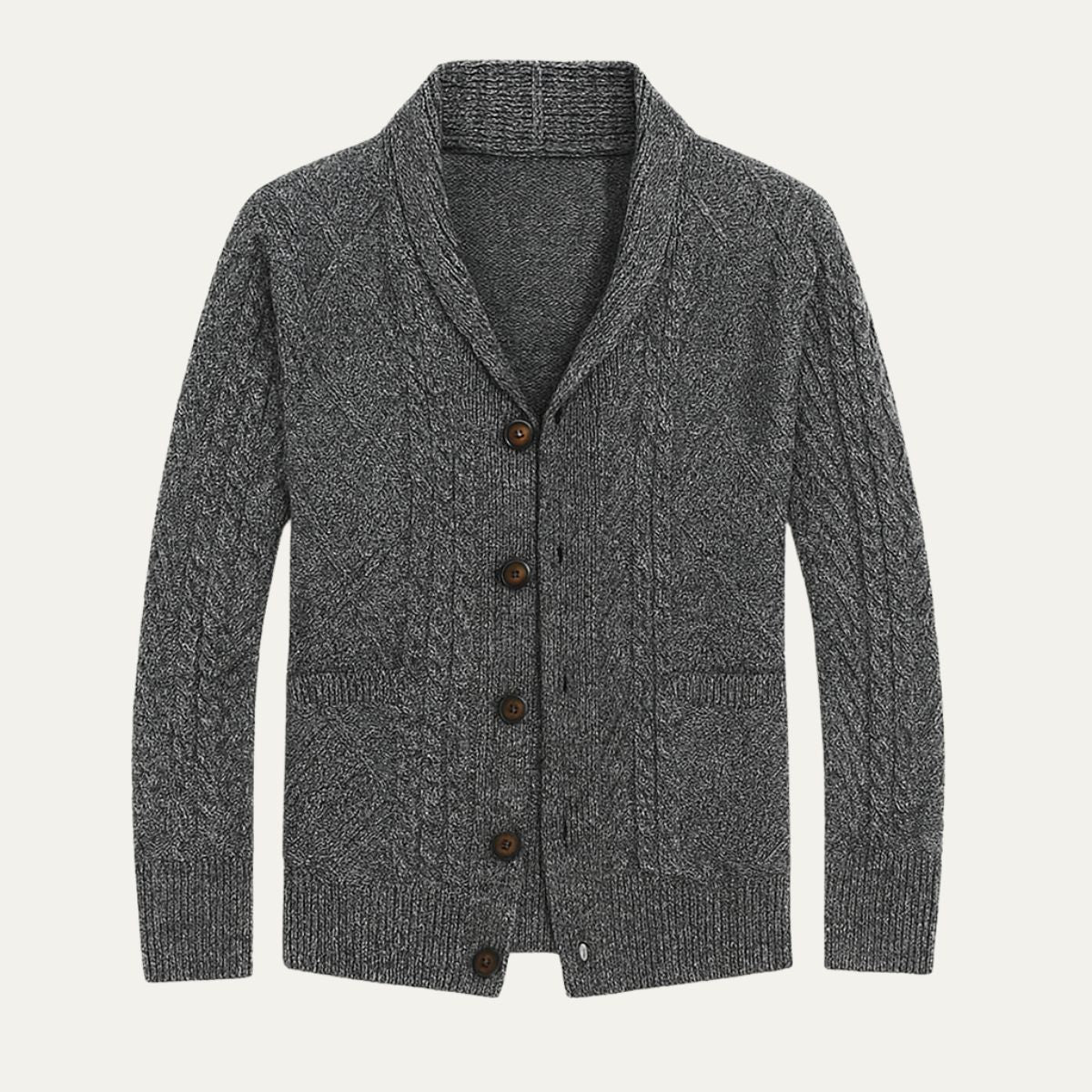 Men’s Shawl Collar Cable Knit Cardigan Dark Gray