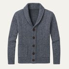 Men’s Shawl Collar Cable Knit Cardigan Gray