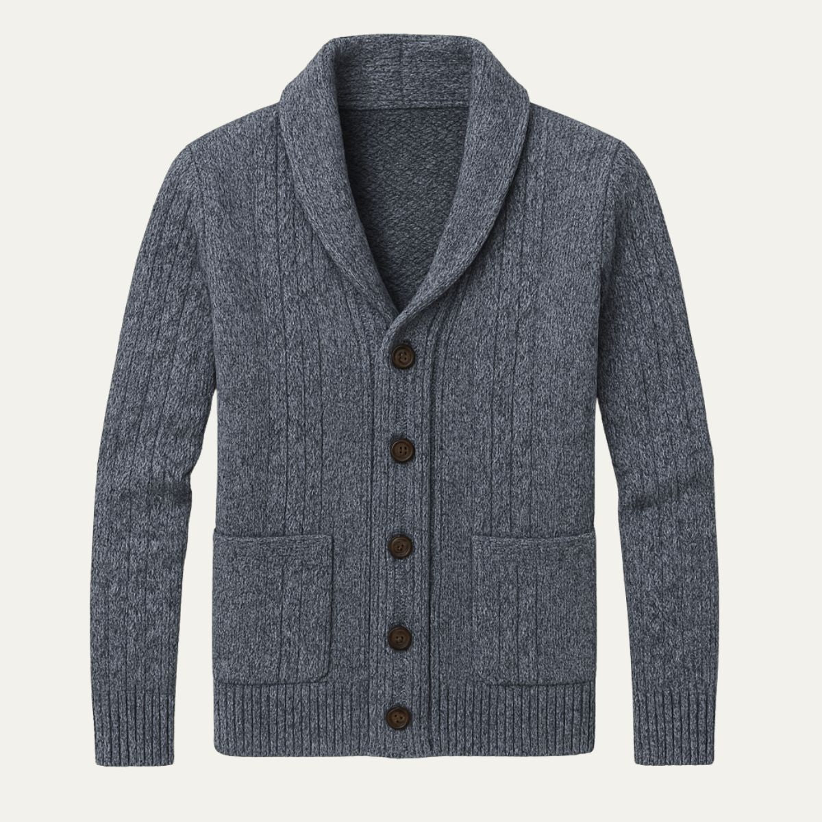 Men’s Shawl Collar Cable Knit Cardigan Gray