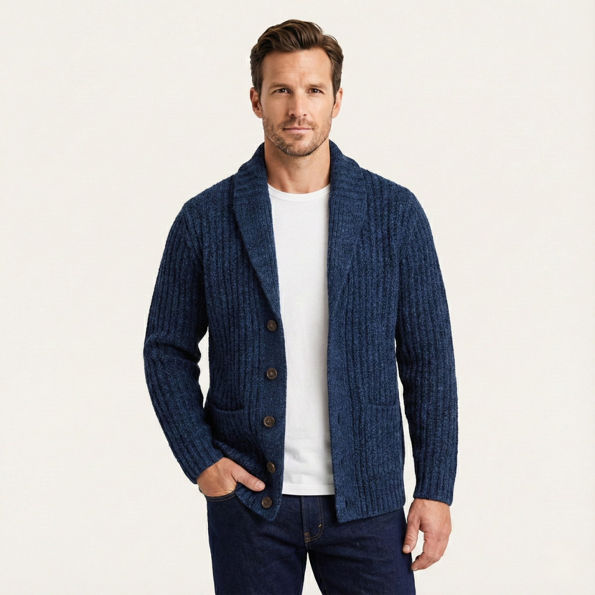 Men’s Shawl Collar Ribbed Knit Cardigan 3