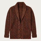 Men’s Shawl Collar Ribbed Knit Cardigan Brown
