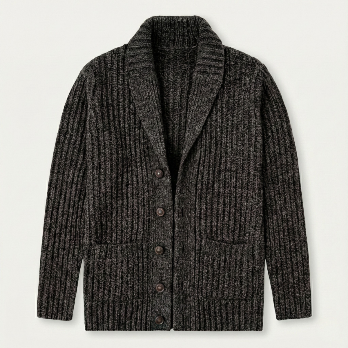Men’s Shawl Collar Ribbed Knit Cardigan Dark Gray