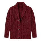 Men’s Shawl Collar Ribbed Knit Cardigan Red
