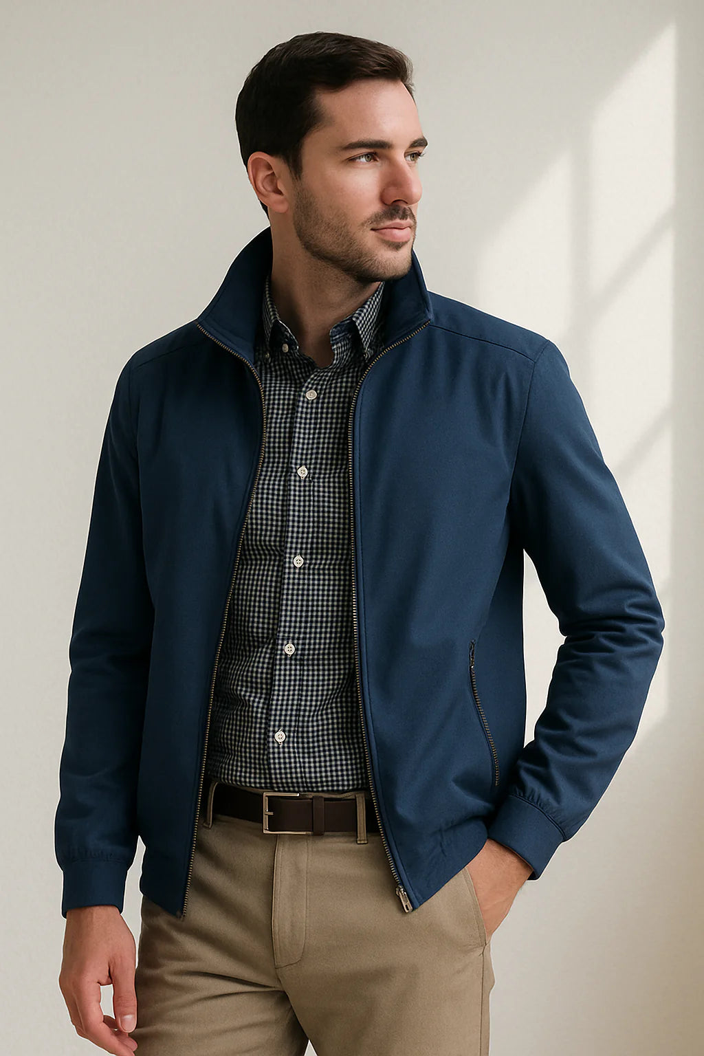Men’s Stand Collar Zip-Up Bomber Jacket 1