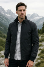 Men’s Stand Collar Zip-Up Bomber Jacket Black