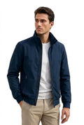 Men’s Stand Collar Zip-Up Bomber Jacket Blue