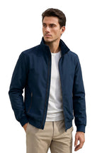 Men’s Stand Collar Zip-Up Bomber Jacket Blue