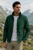 Men’s Stand Collar Zip-Up Bomber Jacket Green