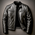 Men’s Stand Collar Zip-Up Jacket Biker Black