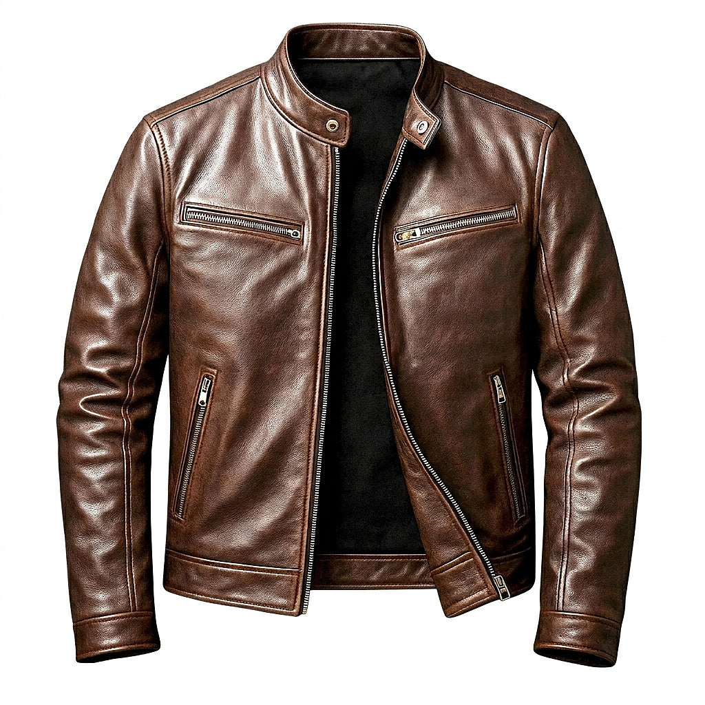 Men’s Stand Collar Zip-Up Jacket Cigar Brown