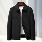 Men’s Textured Zip-Up Jacket with Point Collar Black