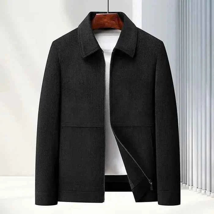 Men’s Textured Zip-Up Jacket with Point Collar Black