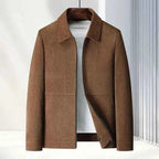 Men’s Textured Zip-Up Jacket with Point Collar Brown
