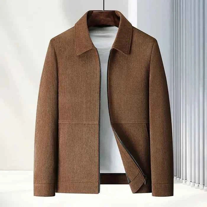 Men’s Textured Zip-Up Jacket with Point Collar Brown