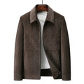 Men’s Textured Zip-Up Jacket with Point Collar Dark Brown