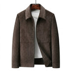 Men’s Textured Zip-Up Jacket with Point Collar Dark Brown