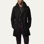 Men’s Trench Coat with Notched Collar and Button Closure Black
