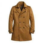 Men’s Trench Coat with Notched Collar and Button Closure Dark Khaki