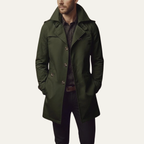 Men’s Trench Coat with Notched Collar and Button Closure Green