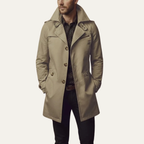 Men’s Trench Coat with Notched Collar and Button Closure Khaki