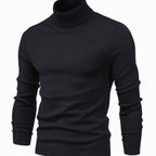 Men’s Turtleneck Knit Sweater with Ribbed Cuffs Black