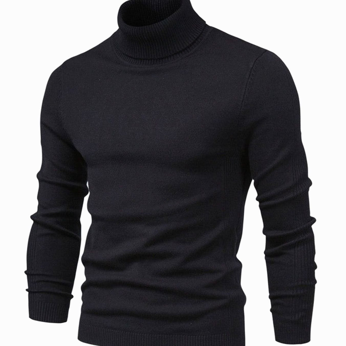 Men’s Turtleneck Knit Sweater with Ribbed Cuffs Black
