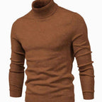 Men’s Turtleneck Knit Sweater with Ribbed Cuffs Brown