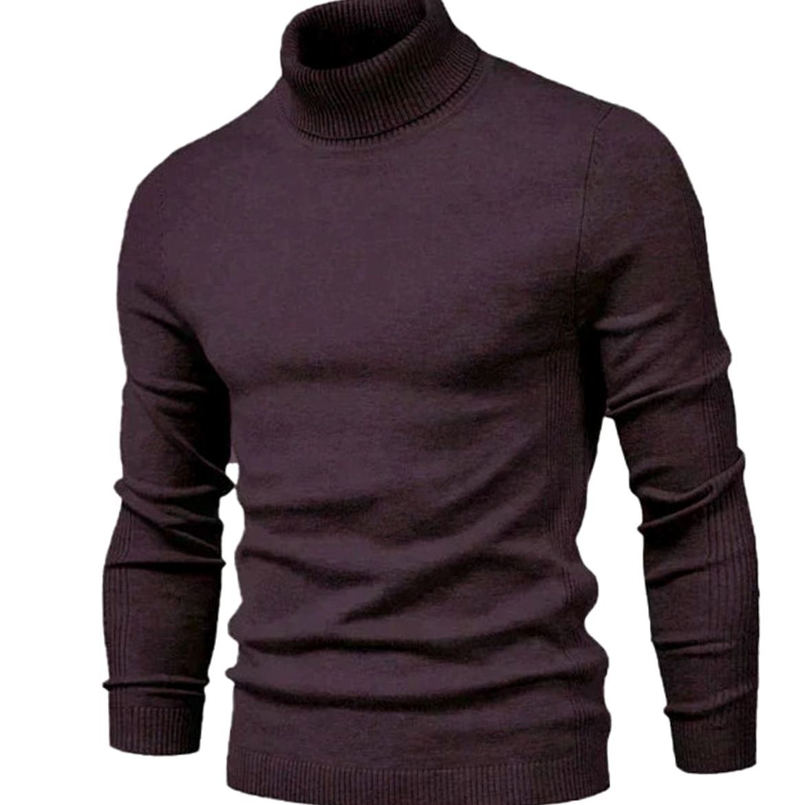 Men’s Turtleneck Knit Sweater with Ribbed Cuffs Burgundy