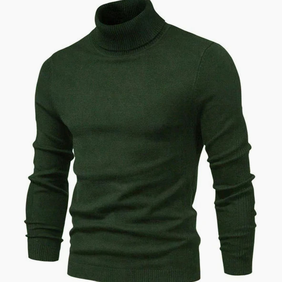 Men’s Turtleneck Knit Sweater with Ribbed Cuffs Green
