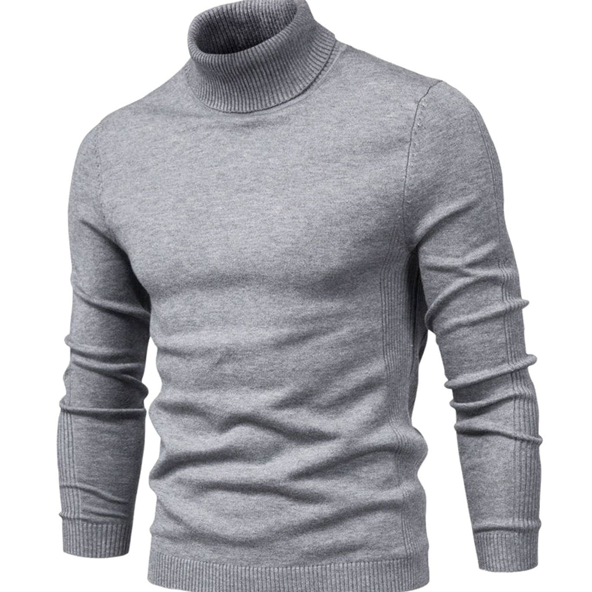 Men’s Turtleneck Knit Sweater with Ribbed Cuffs Grey