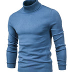 Men’s Turtleneck Knit Sweater with Ribbed Cuffs Light Blue