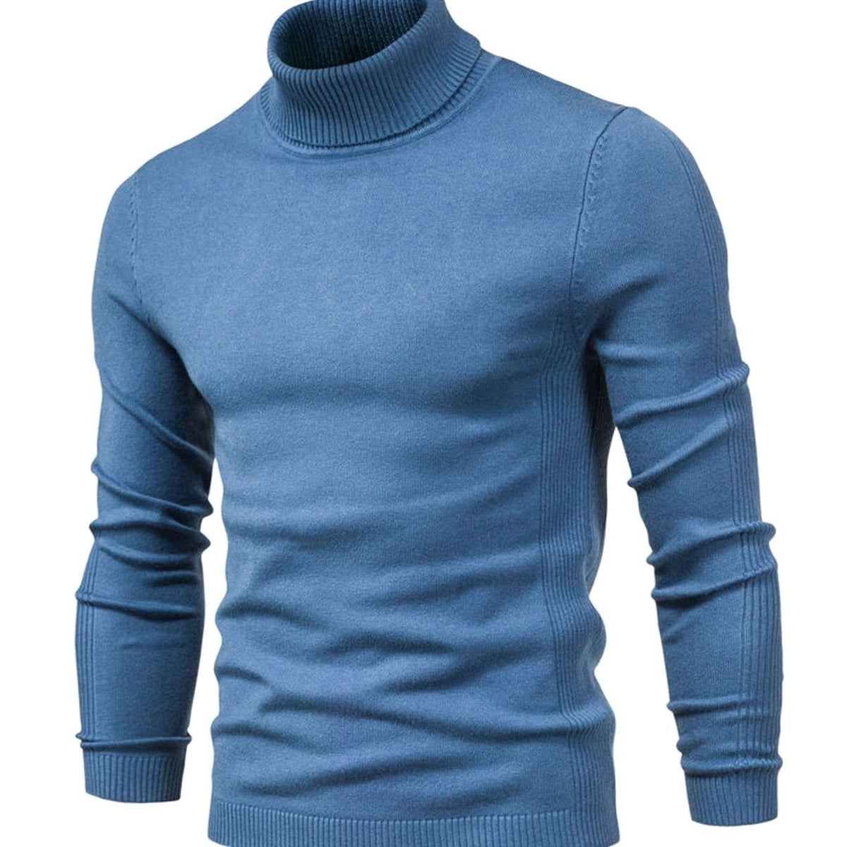 Men’s Turtleneck Knit Sweater with Ribbed Cuffs Light Blue