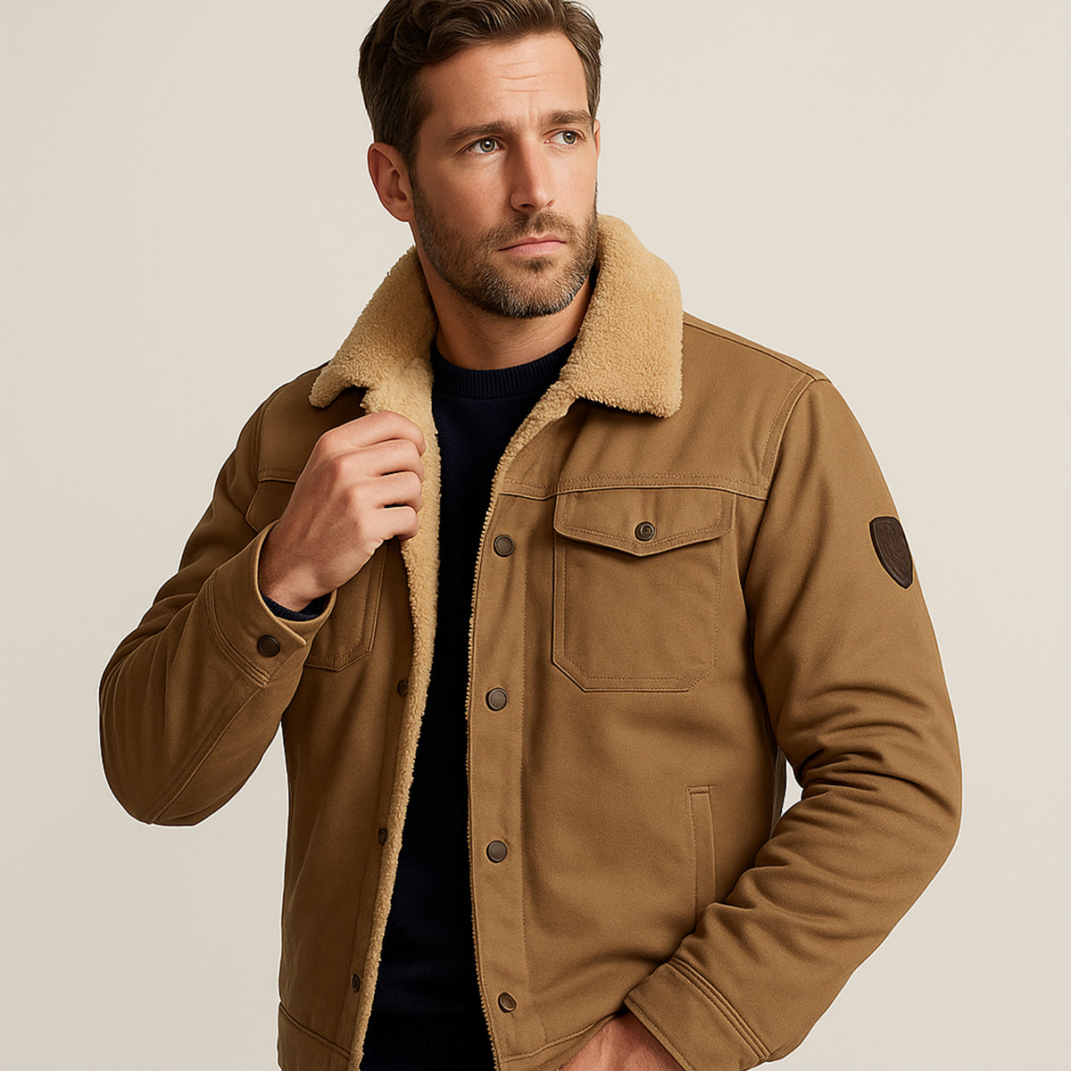 Men’s Utility Jacket with Fleece Lining and Button Closure 1