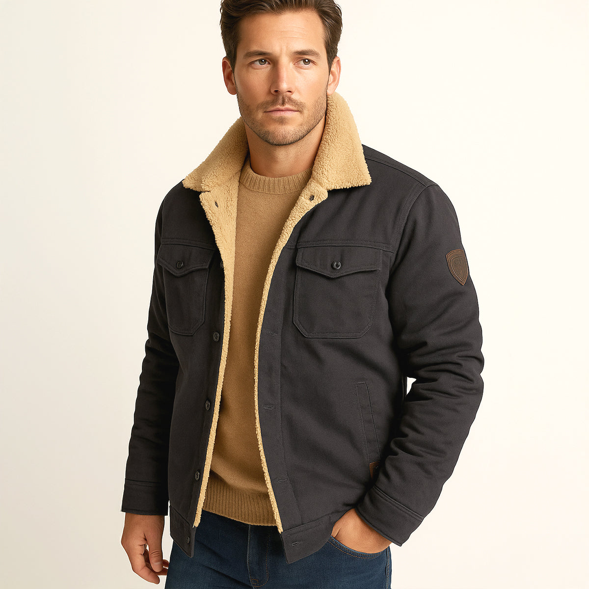 Men’s Utility Jacket with Fleece Lining and Button Closure 5