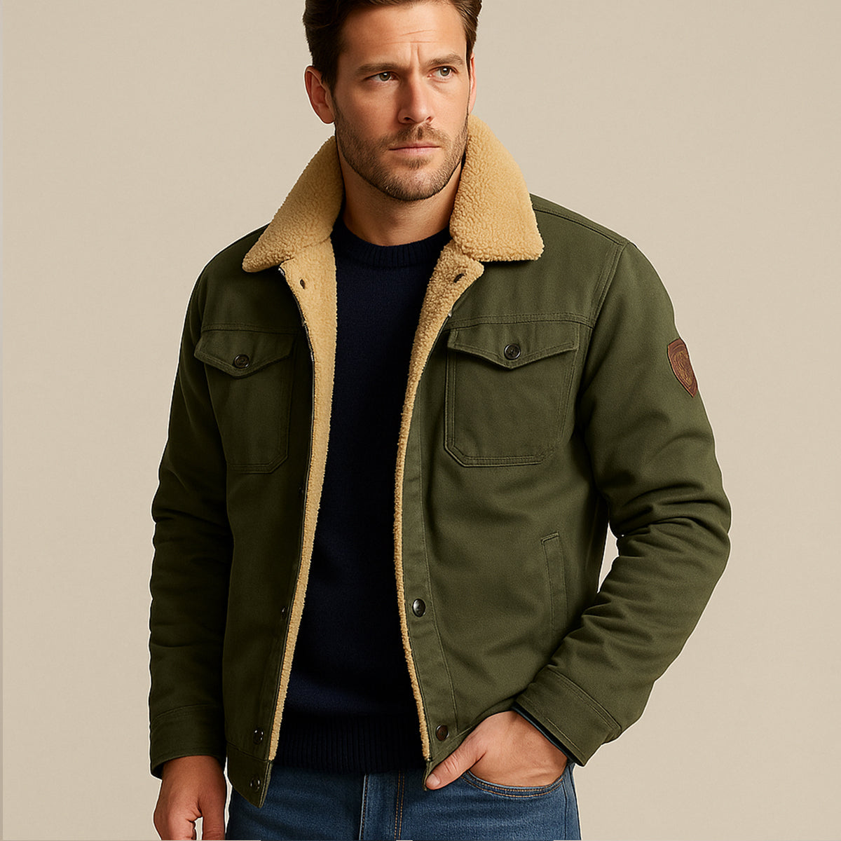 Men’s Utility Jacket with Fleece Lining and Button Closure 6