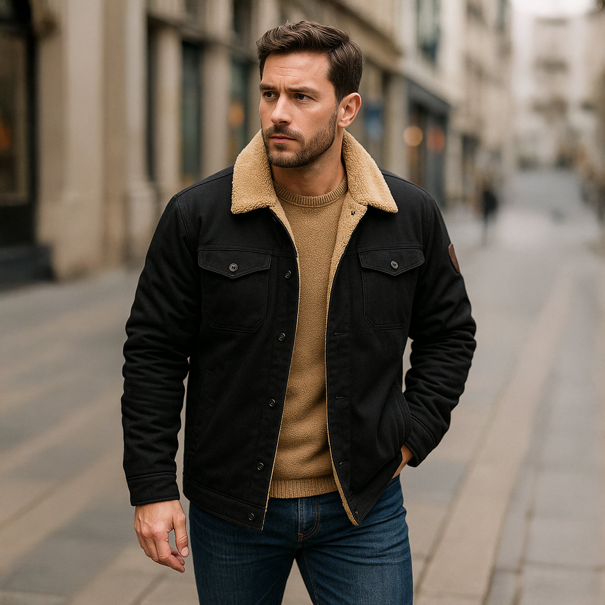 Men’s Utility Jacket with Fleece Lining and Button Closure 8