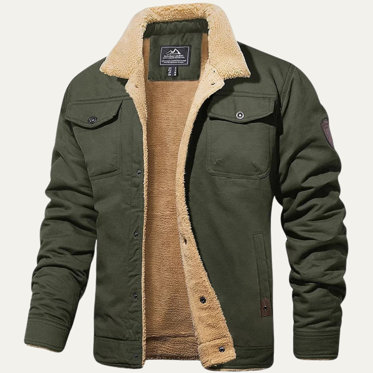 Men’s Utility Jacket with Fleece Lining and Button Closure Army Green