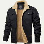 Men’s Utility Jacket with Fleece Lining and Button Closure Black