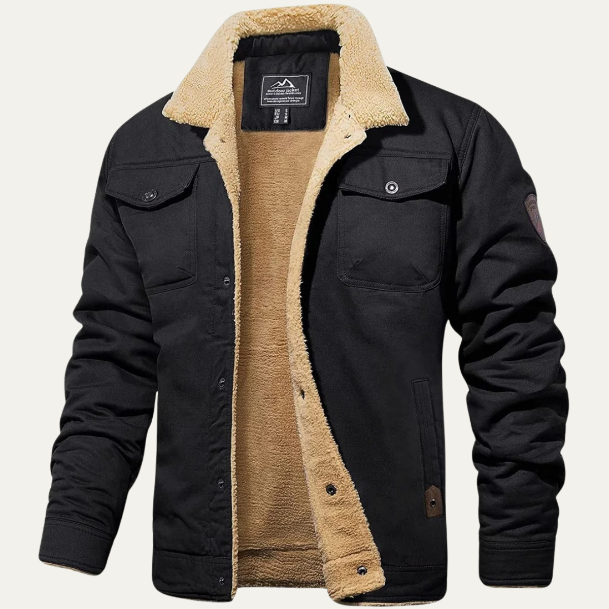 Men’s Utility Jacket with Fleece Lining and Button Closure Black
