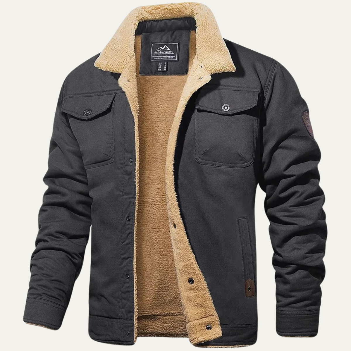 Men’s Utility Jacket with Fleece Lining and Button Closure Dark Gray