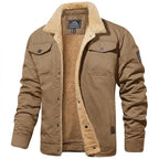 Men’s Utility Jacket with Fleece Lining and Button Closure Khaki