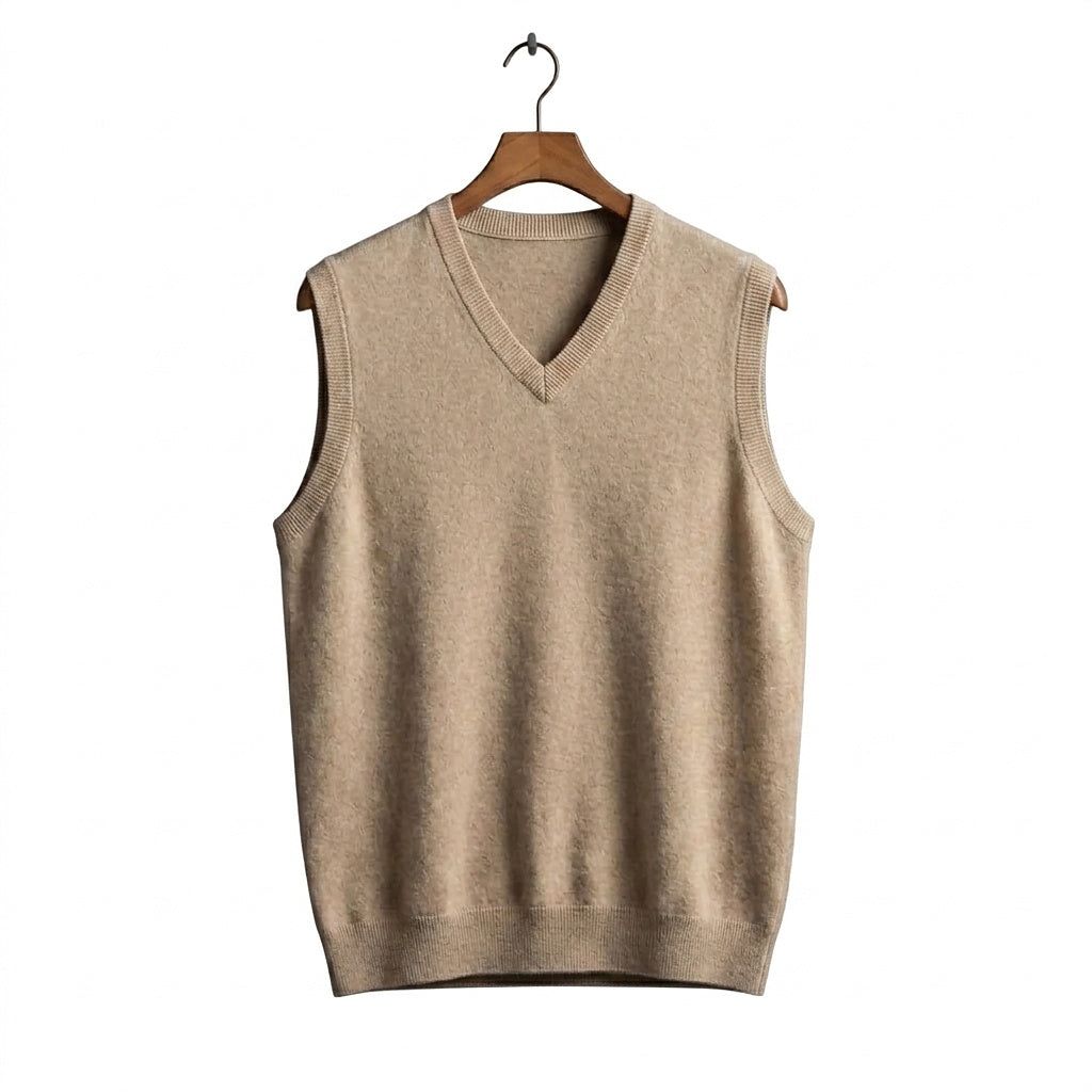 Men’s V-Neck Knit Vest Beige