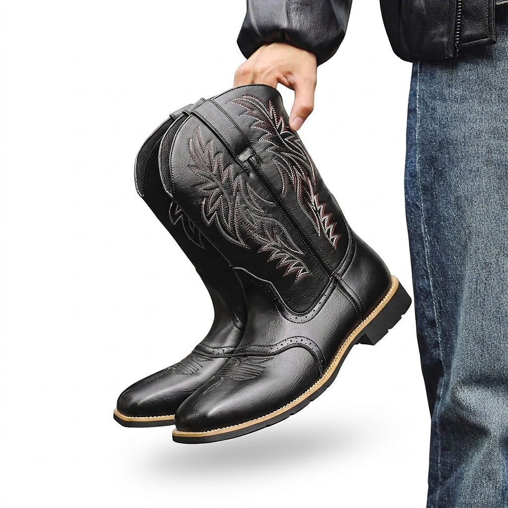 Men’s Western Boots with Embroidered Shaft Black